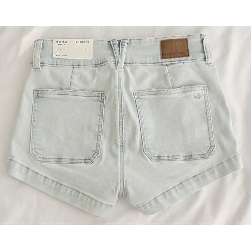 NWT American Eagle Next Level Stretch High Rise Shortie Denim Shorts Size 0 25W - Picture 2 of 9